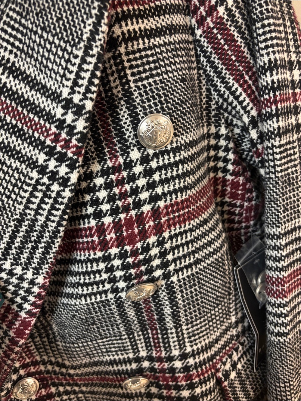 Vintage-Inspired Bagatelle Plaid Double-Breasted Blazer L NWT - Picture 6 of 16